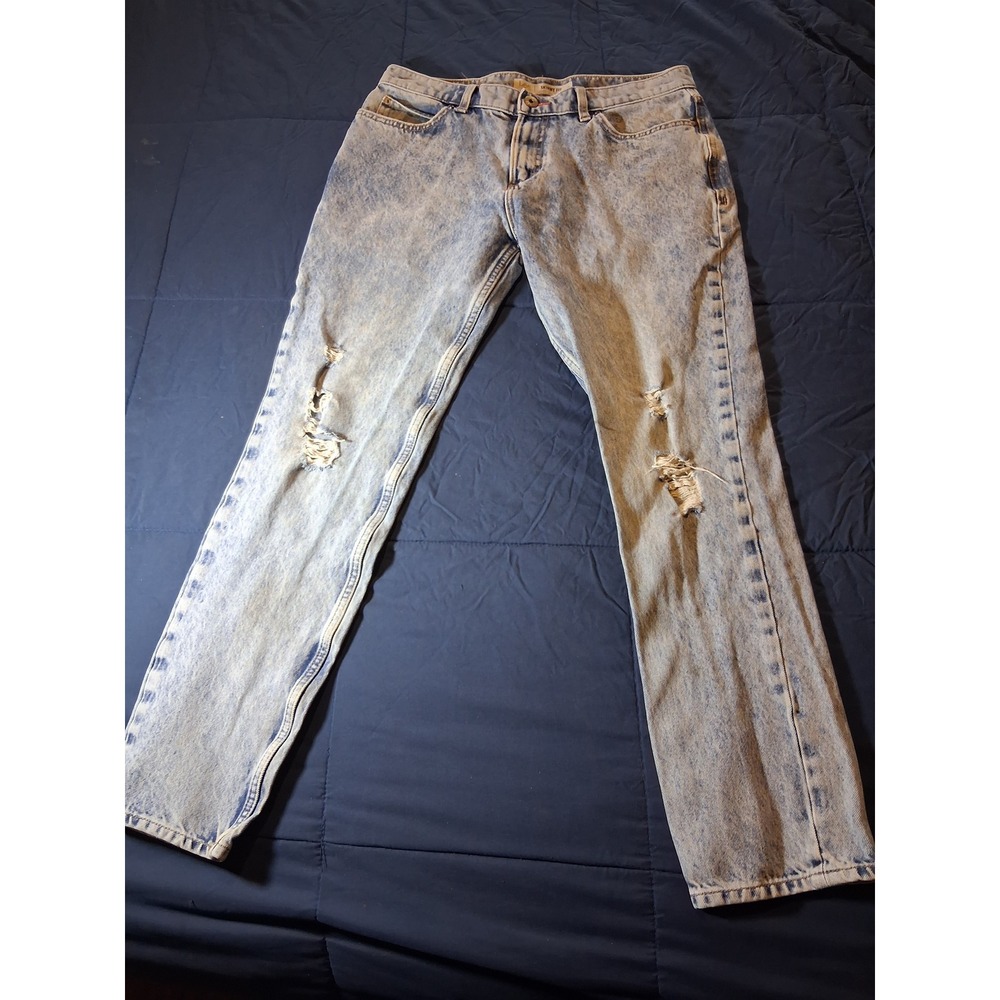 Lee Modern Series Mens Skinny Fit Distressed Acid Wash Jeans 32x32 Light Blue